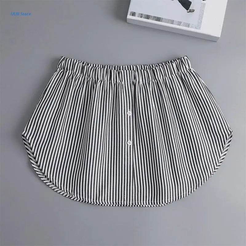 Striped Shirt Extenders Layering Faux Top Lower Sweep Hemline Button Front Adjustable Mini Skirt Underskirt for Women