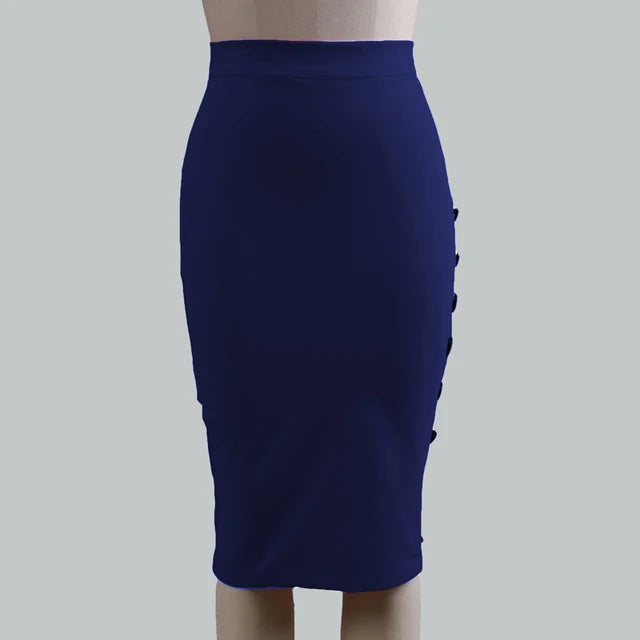 Women Elegant Slim Pencil Skirts High Waist Ladies Skirt Side Split Button Office Ladies Bodycon Fitted Skirts