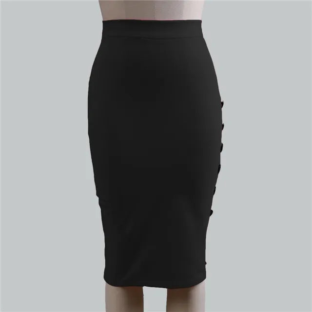 Women Elegant Slim Pencil Skirts High Waist Ladies Skirt Side Split Button Office Ladies Bodycon Fitted Skirts