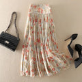 Fashion Mesh Floral Skirt Women s Clothing 2023 Summer Elegant Vintage Zipper Midi High Waist A-Line Casual Pleated Skirt