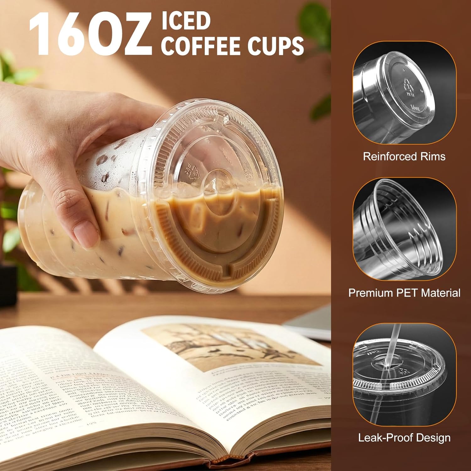 16 oz Clear Plastic Cups with Lids and Straws 100 Pack Iced Coffee Cups with Lids for Smoothie Iced Coffee Disposable Coffee and TO-GO Cups for Cold Drinks, Milkshake, Bubble Tea