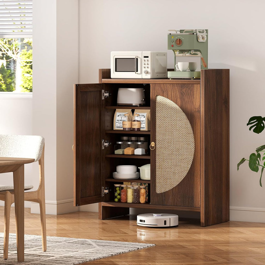 Shoe Cabinet Storage for Entryway - Rattan Entry Way Shoe Storage Cabinet with Adjustable Shelves, Wood Shoe Organizer Cabinet, Accent Cabinet with Doors for Entrance Hallway Living Room Foyer