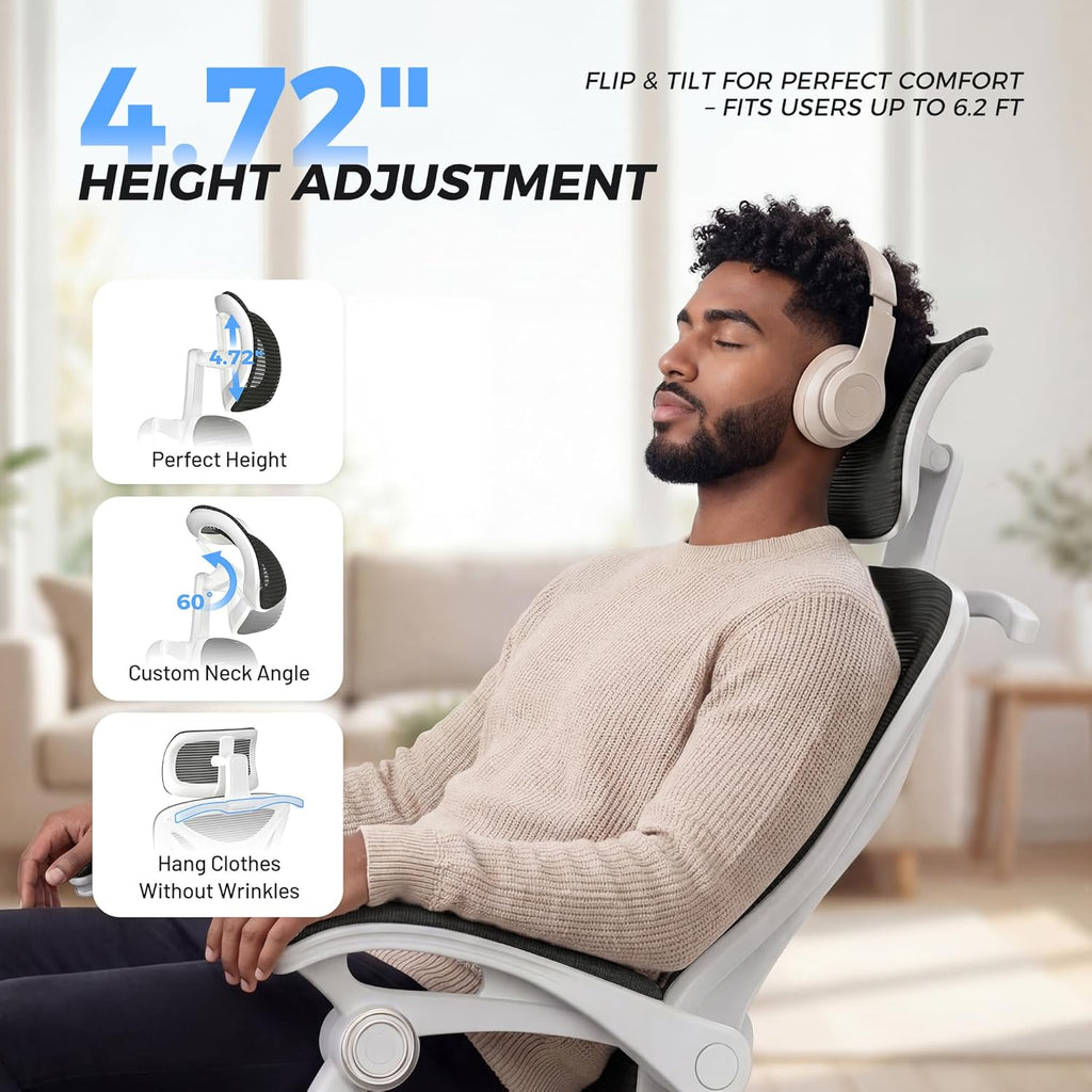 Ergonomic Office Chair with Footrest - Adjustable Lumbar Support & Headrest, 90-160° Reclining Mesh Back Computer Chair - Home Office/Gaming, 350lbs Capacity
