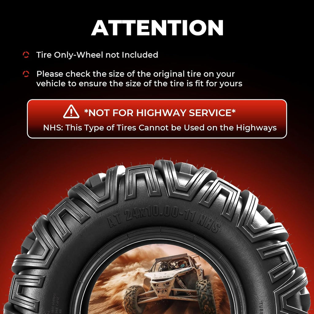 ATV/UTV Tires 24x10-11,All-Terrain Mud Tires 24x10x11,6-Ply,Non-Directional Tread,Tubeless,Set of 2