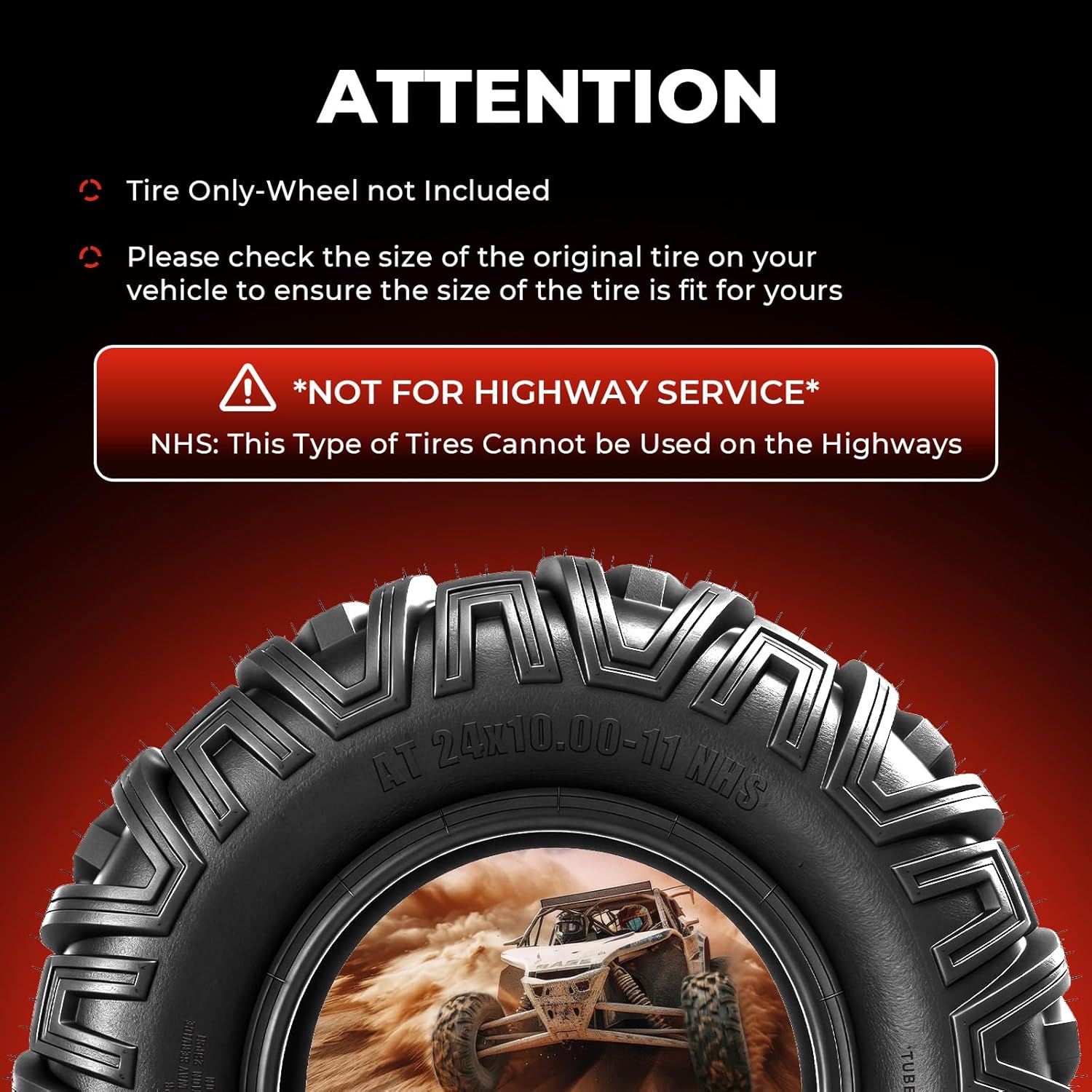 ATV/UTV Tires 24x10-11,All-Terrain Mud Tires 24x10x11,6-Ply,Non-Directional Tread,Tubeless,Set of 2