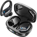 HAOYUYAN Sports Bluetooth Headphones, 80Hrs Playtime Wireless Earbuds with LED Power Display, IPX7 Waterproof Earphones for Workout/Running, Noise Canceling Headset Ear Buds(Black)