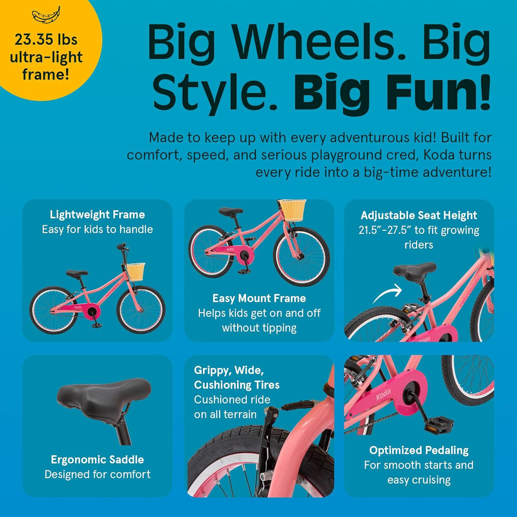 Retrospec Koda Plus Kids Bike for Boys & Girls Ages 6-8 Years - 20" Children's Bicycle, Adjustable Seat & Handlebars