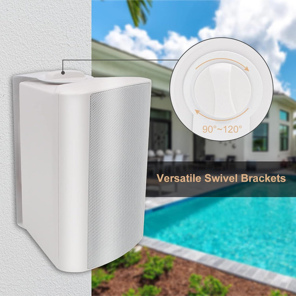 STUDIOFINIX 5.25 Inches Outdoor Bluetooth Speakers Waterproof 600 Watts Perfect for Indoor- Outdoor Patio Porch Wall Mount System (4 Speakers,White)