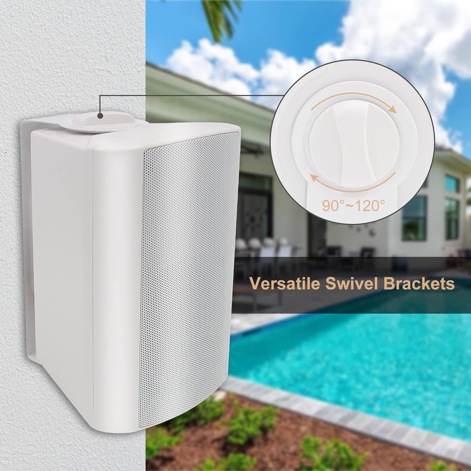 STUDIOFINIX 5.25 Inches Outdoor Bluetooth Speakers Waterproof 600 Watts Perfect for Indoor- Outdoor Patio Porch Wall Mount System (4 Speakers,White)