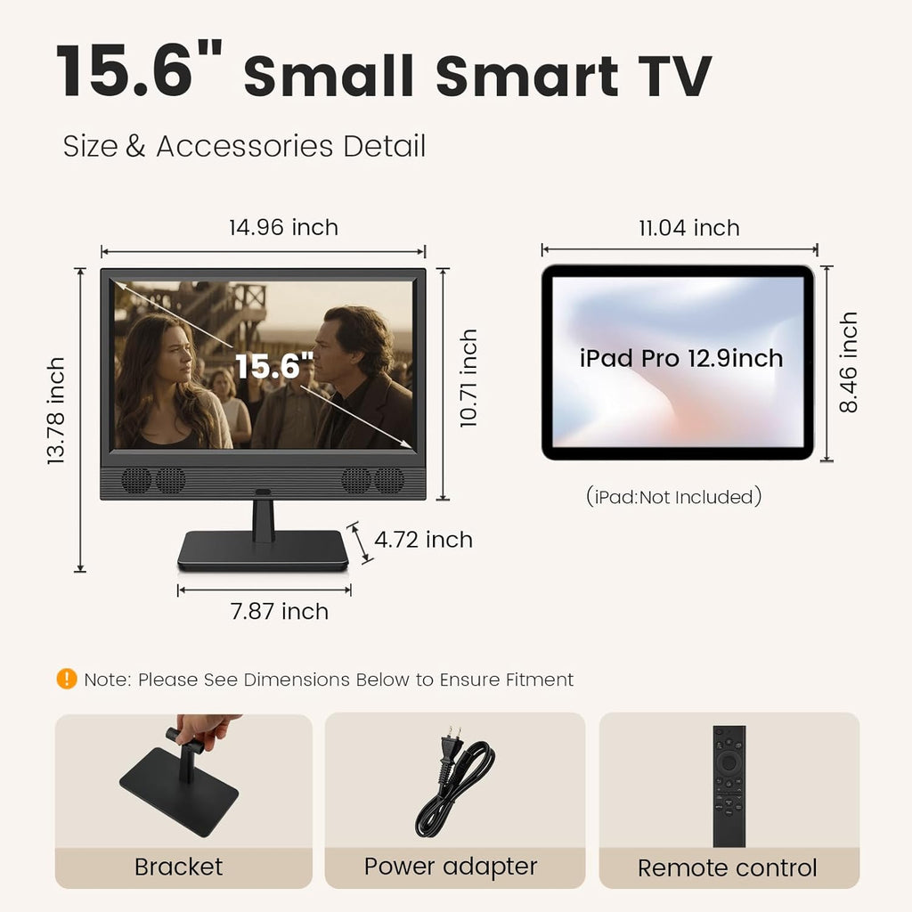 othoig 15.6 Inch Small Smart TV, FHD 1080p Compact Smart TV with Built-in Apps, WiFi & Bluetooth, ATSC Digital Tuner, HDMI/USB/AV Inputs, 110–220V AC Power TV for Kitchen, Bedroom, RV, Camper, Truck