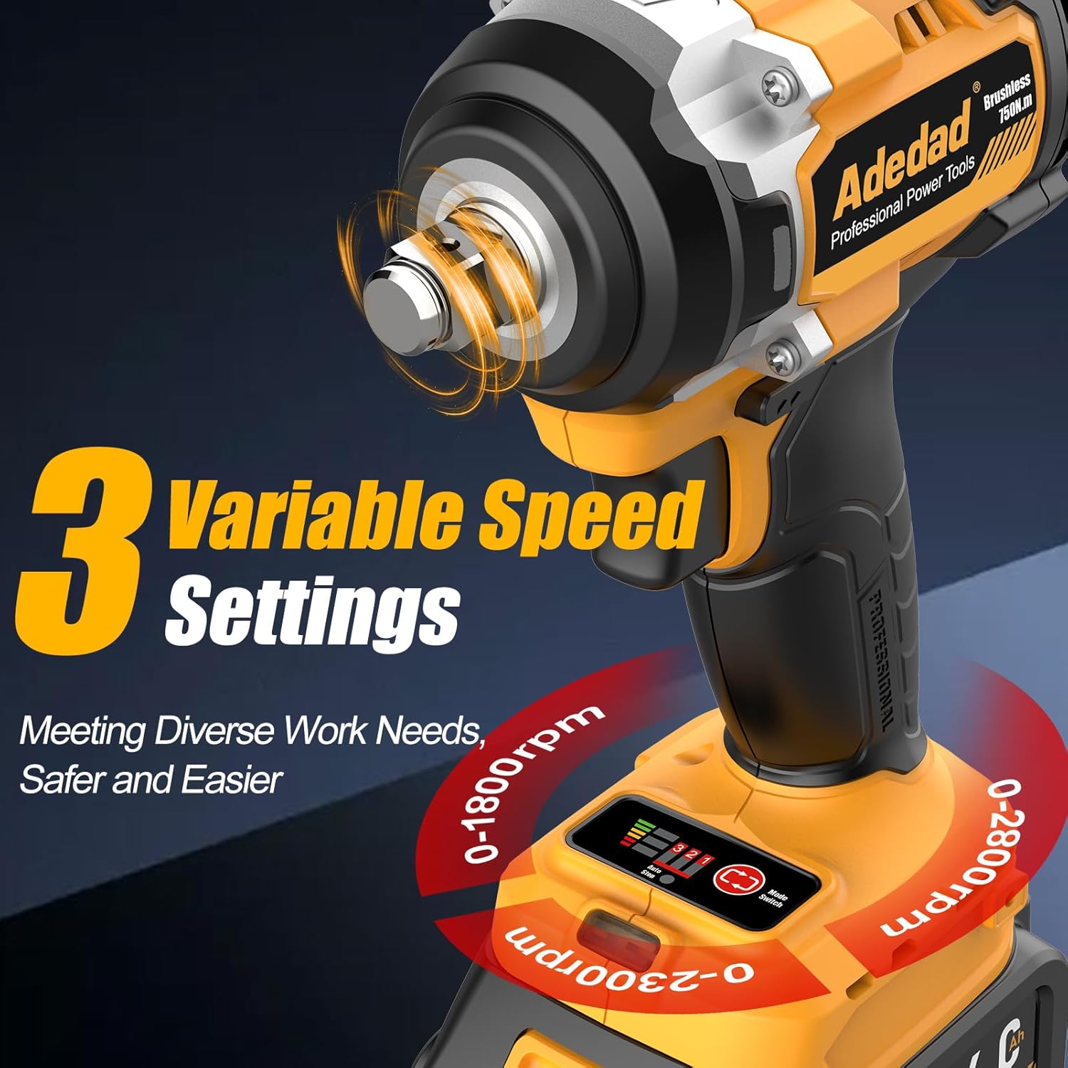 1/2 inch Brushless Impact Wrench 750N.m(553 Ft-lbs) 20V High Torque Impact Gun with 2x4.0AH Battery and Fast Charger Cordless Impact Driver for Car,Construction,Building,DIY