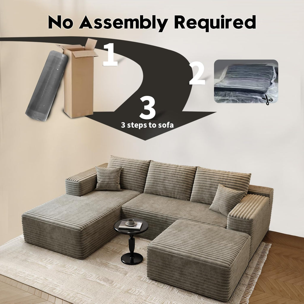 107.5" Cloud Modular Sectional Couch with 1 Ottoman,Modern Minimalist Upholstered Couches, Comfort U Shaped Sofa for Living Room,Deep Seat Corner Couch .No Assembly Required (Camel,Left Facing Chaise)