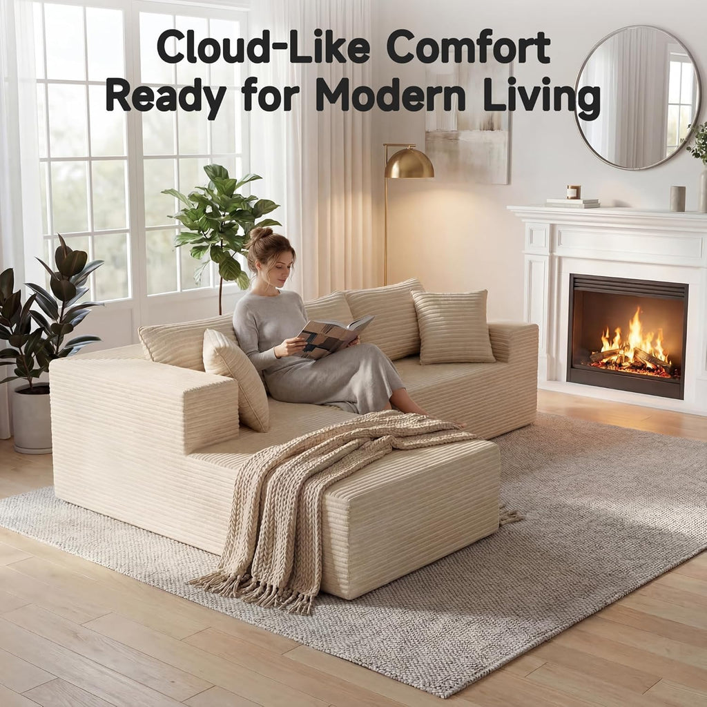 Bashaw 108" Modular Sectional Sofa Couches with Chaise, L-Shape Boneless Couch Deep Seat Upholstered Boneless Sectional Couch for Living Room (Beige, 108" Left Facing Chaise) | Sectional, Boneless, L-Shape, Deep Seat