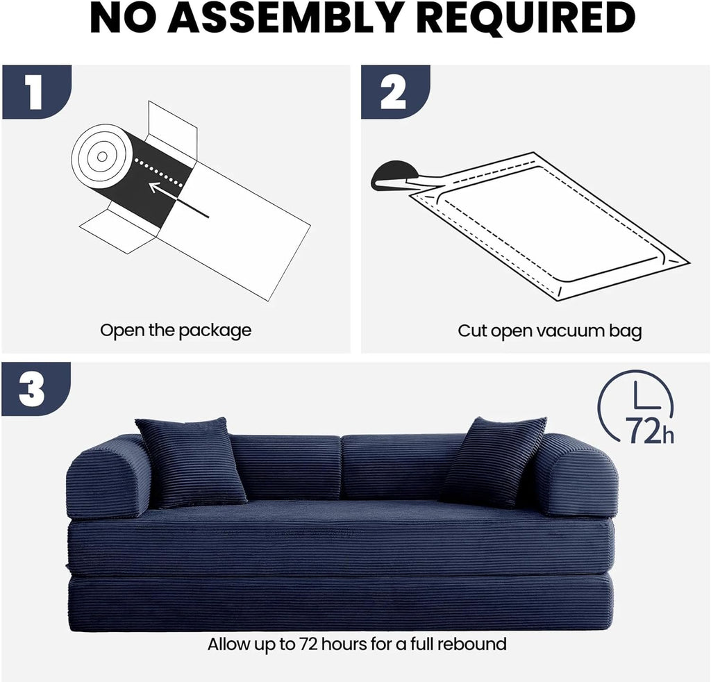 79'' Convertible Sleeper Sofa Bed, 5 in 1 Folding Floor Couch with Pull Out Bed, Modular Corduroy Sofa with Cushions for Living Room Apartment Bedroom Guest Room Use (Blue)