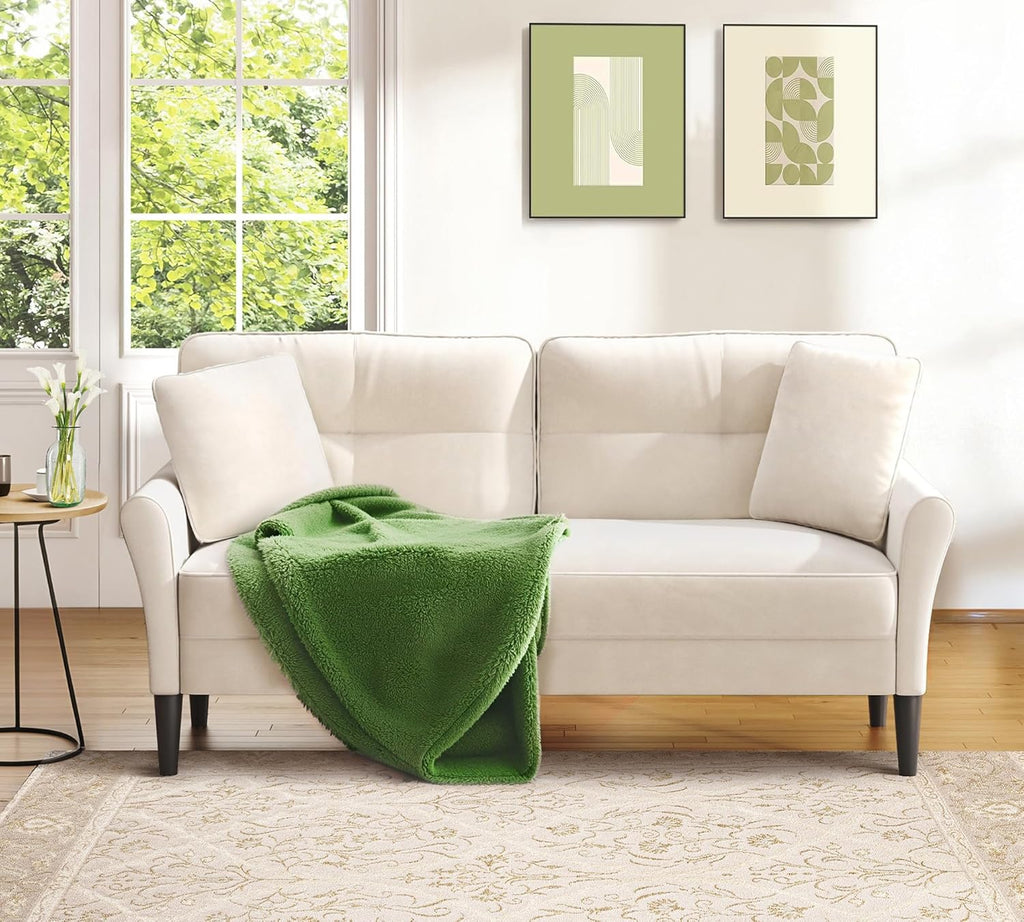 Loveseat Sofa, 69" Love Seat Couches, Comfy Velvet Small Couches for Small Spaces with 2 Pillows, Tool-Free Setup Sofas & Couches, 700lb Load Sofas for Living Room, Mini Couch for Bedroom, White Couch