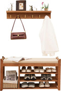 PETKABOO Hall Tree with Bench and Shoe Storage, Coat Rack Shoe Bench Set with Seat Cushion and 6 Hooks for Entryway, Hallway, Living Room and Bedroom