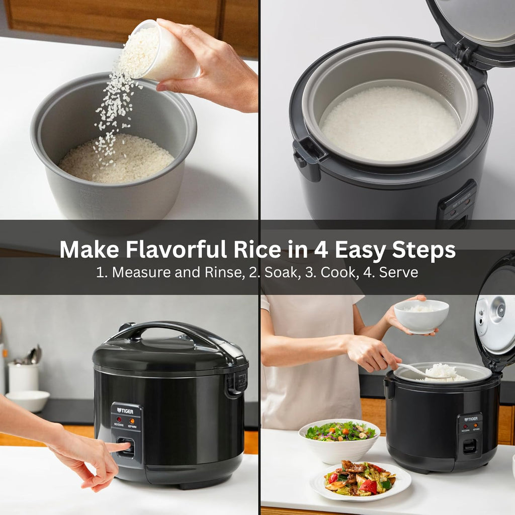 Tiger JNP-S55U-KY 3 Cup Capacity White Rice Cooker with Non-Stick Inner Pot, Retractable Power Cord, and Keep Warm up to 12 hours (Obsidian Black)