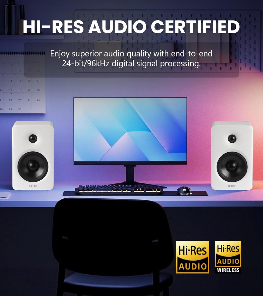 Edifier M90 Computer Speakers, 100W RMS Desktop Speakers, Hi-Res Audio, LDAC,Bluetooth 6.0 Compact Speaker, HDMI eARC/Optical/USB-C/AUX Input, SUB Out Powered Speakers, Remote Control for TV/PC-White