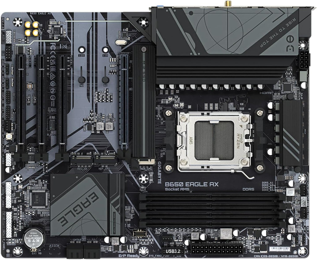 GIGABYTE B650 Eagle AX AM5 LGA 1718 AMD B650 ATX Motherboard, DDR5, Triple M.2 (1x PCIe 5.0 M.2 + 2X PCIe 4.0 M.2), USB 3.2 Gen2x2 Type-C, AMD Wi-Fi 6E, Realtek GbE LAN