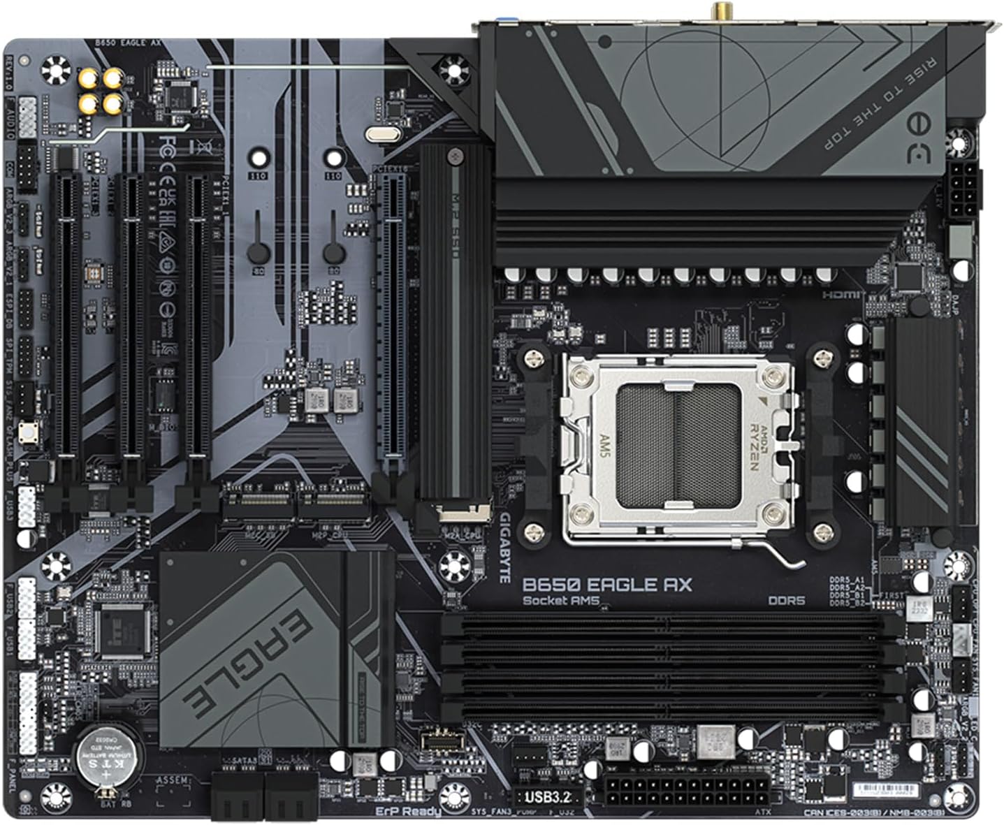 GIGABYTE B650 Eagle AX AM5 LGA 1718 AMD B650 ATX Motherboard, DDR5, Triple M.2 (1x PCIe 5.0 M.2 + 2X PCIe 4.0 M.2), USB 3.2 Gen2x2 Type-C, AMD Wi-Fi 6E, Realtek GbE LAN