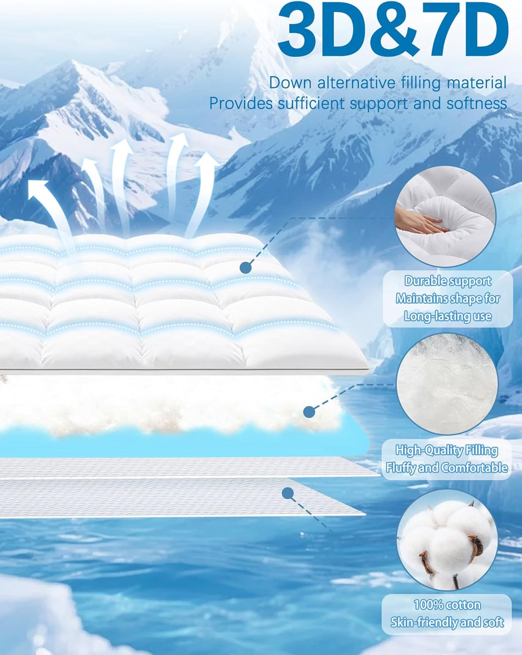 WestMonth Premium Quilted 1000GSM Luxury Extra Thick Mattress Topper - Breathable & Fluffy Soft Cooling Bed Cover with Deep Pocket (8-21") - Fits Standard Mattresses Perfectly (White, King)