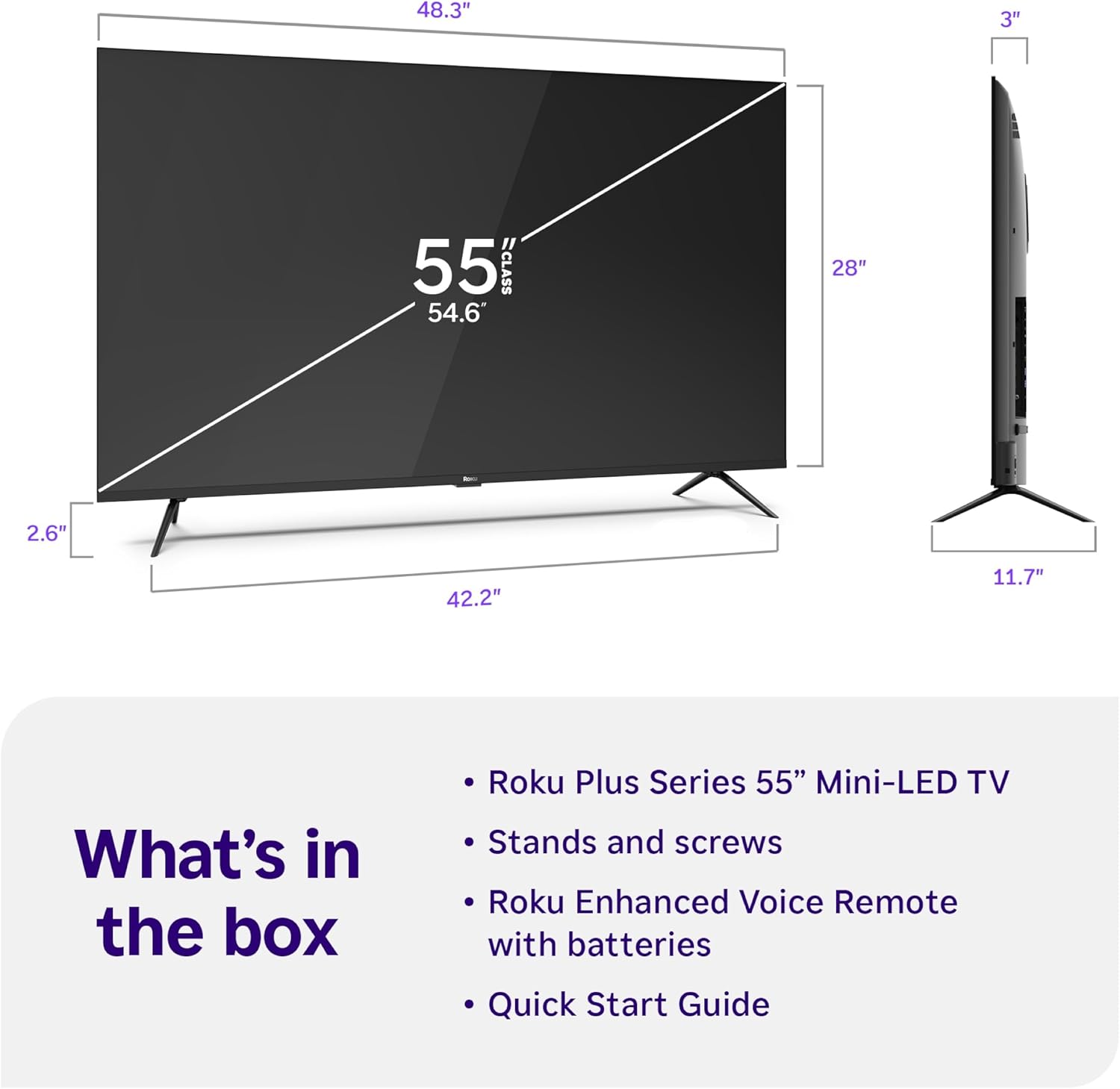 Roku Smart TV – 55-Inch Plus Series, Mini-LED TV – RokuTV with Enhanced Voice Remote – Flat Screen 4K QLED Television with Dolby Vision & Wi-Fi for Streaming Live Local News, Sports