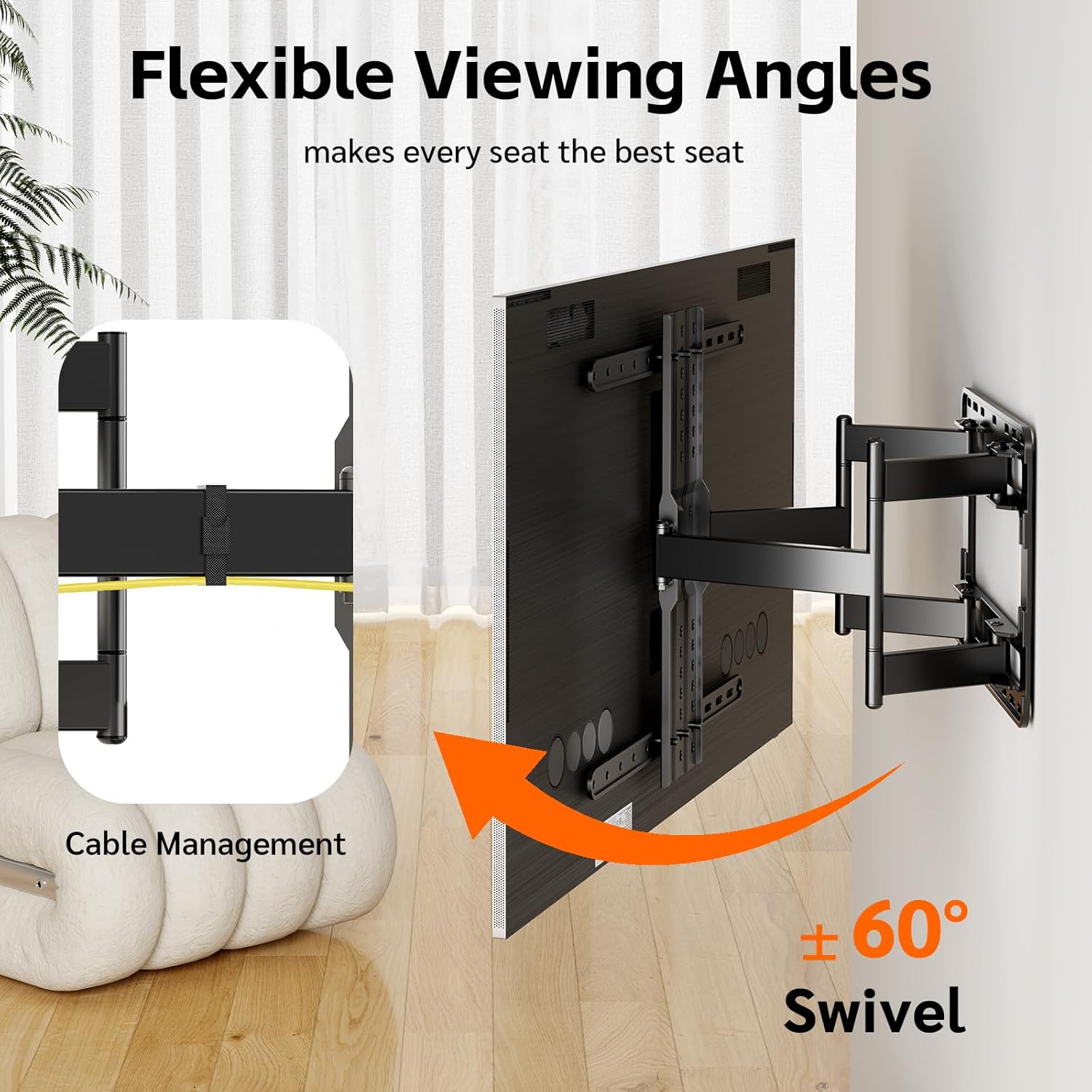 1.2" Ultra Slim TV Wall Mount for 43-90 Inch TVs,Tilt +3/-15° Level Adjustment Thin Low Profile Full Motion Bracket, Dual Swivel Articulating Arms with Tilt Fits 12"/16" Studs Max VESA 600x500mm