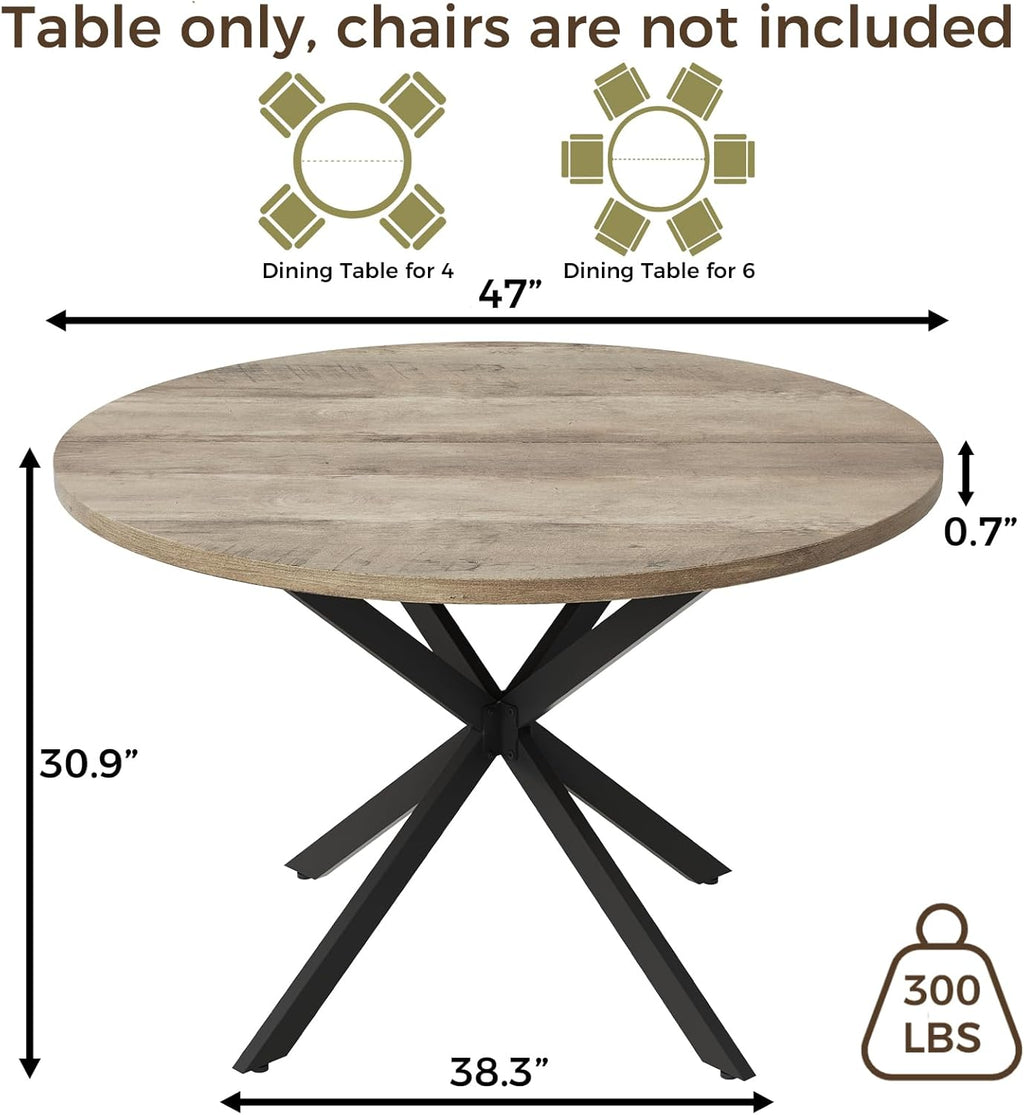 Vantic 47" Round Dining Table for 4-6 People, Farmhouse Wood Kitchen Table for Small Space, Circle Dining Table with Metal Base for Kitchen & Living Room, Ivory