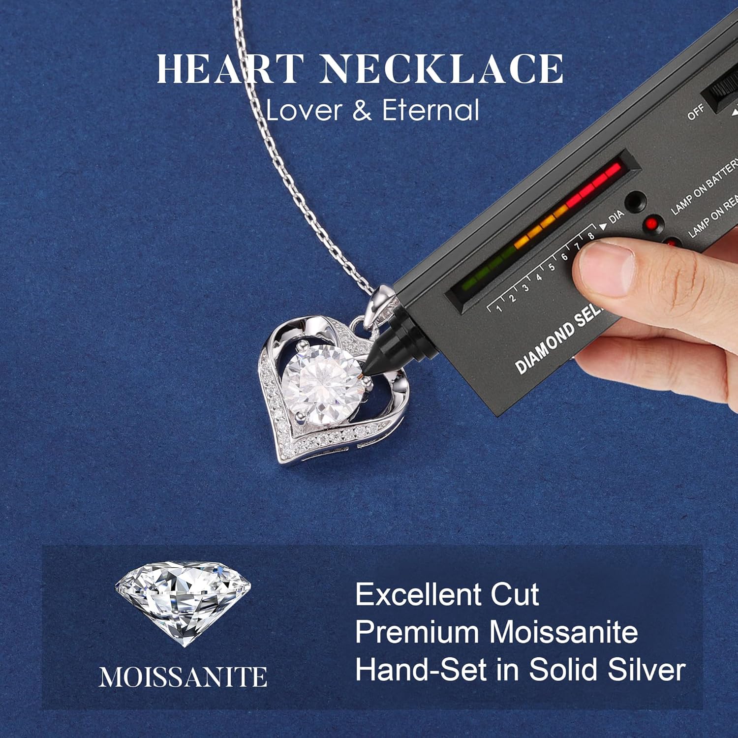 MOOSEA Mothers Day Gifts - 925 Sterling Silver Heart Moissanite Pendant Necklace, 1-3 Carat Lab Created Moissanite, Anniversary Birthday Gifts for Women Mom Wife Girlfriend Grandma Jewelry Gift