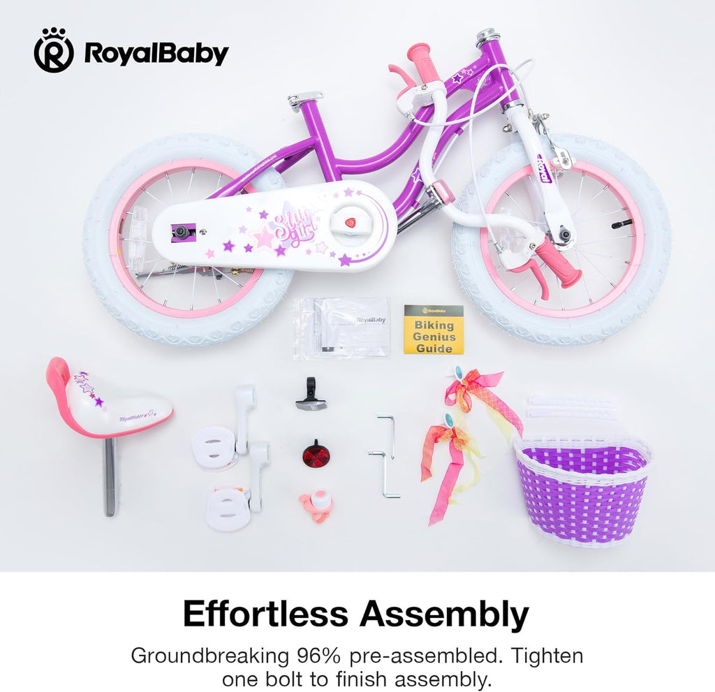 RoyalBaby Girls Bike, Stargirl EZ Kids Bike Balance and Pedal Bicycle with Basket and Dual Handbrake, 12 14 16 18 Inch Toddlers to Big Kids 3-8 Years, Multiple Colors