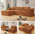 108" Orange Boneless Cloud Couches for Living Room L Shapes Sectional Sofa with Chaise Lounge, Comfy Teddy Fabric Memory Foam Couch Including Throw Pillow and Backrest - Removable Washable
