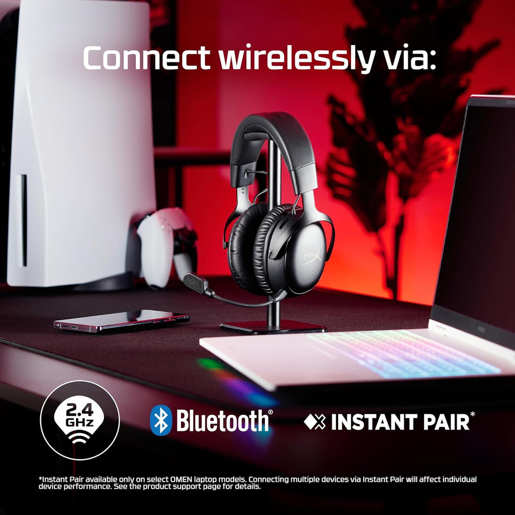 HyperX Cloud III S – Wireless Gaming Headset for Multi-Platform, 2.4GHz, Bluetooth, Battery Life up to 120 Hours 2.4GHz / 200 Hours Bluetooth, 53mm Angled Drivers, Detachable Mic – Black