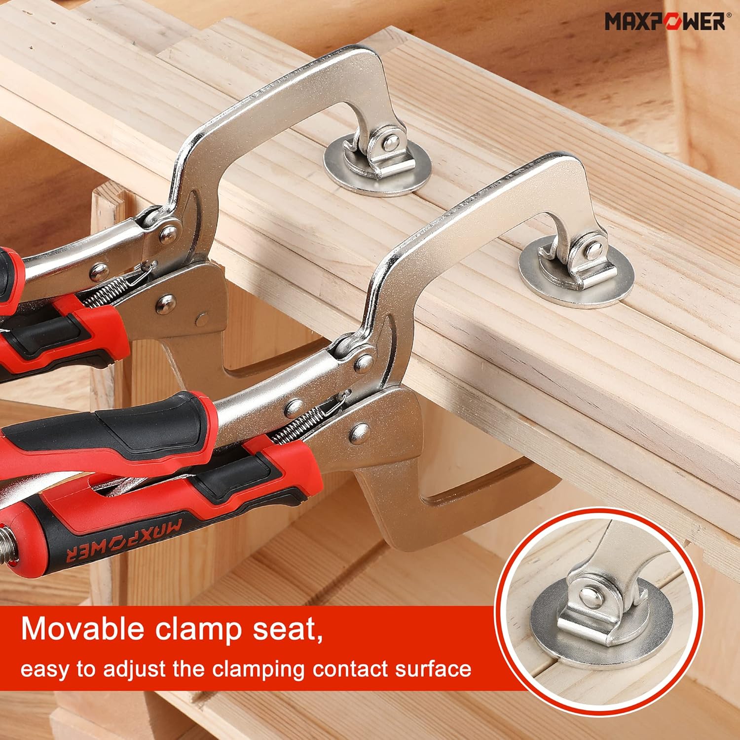 MAXPOWER 11-Inch Locking C Clamp Set, 2 Pack Metal Face Clamp with Large Flat Swivel Pads, Adjustable Heavy Duty C Clamps Locking Pliers for Woodworking, Carpentry, Cabinetry, Welding and Repair