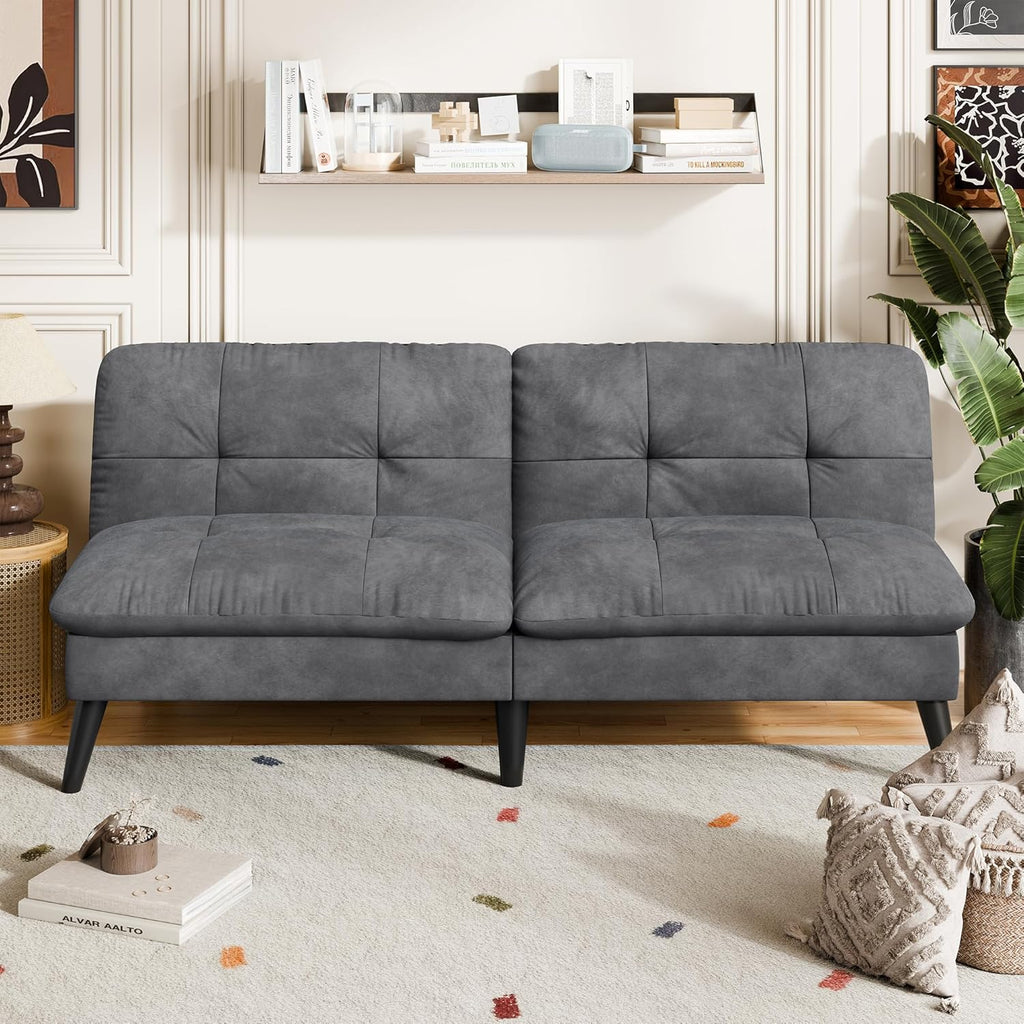 Vongrasig Futon Sofa Bed Velvet Futon Couch with Adjustable Backrest, Small Convertible Folding Sleeper Sofa Bed, Modern Loveseat for Living Room, Bedroom and Small Space, Gray