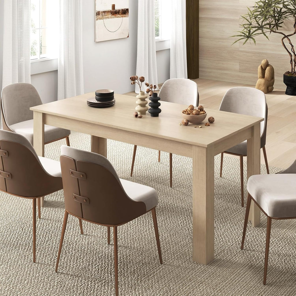 Giantex Dining Table for 4-6, 63" L Large Farmhouse Kitchen Table, Wooden Rectangular Dinner Table for Living Dining Room, Home Office, Dinette, 330LBS Capacity, Natural