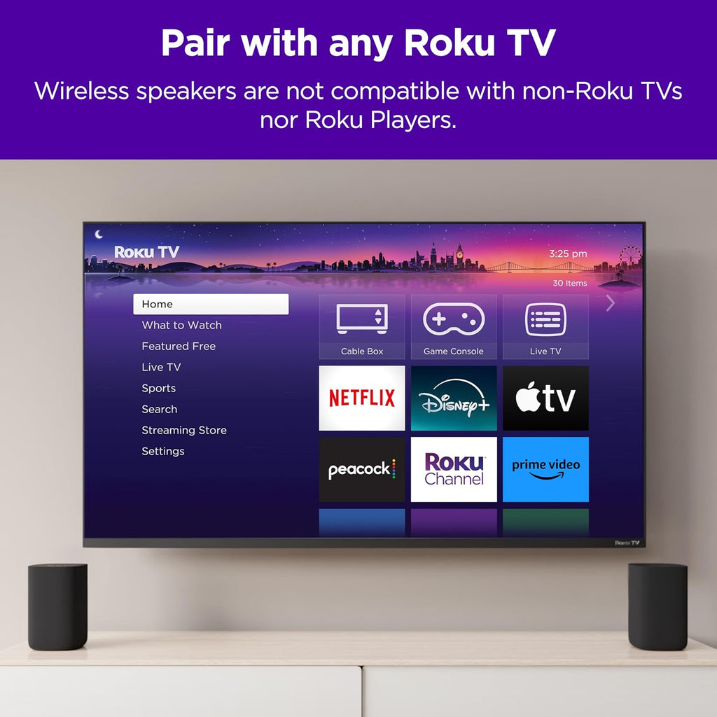 Roku Wireless Speakers - Set of 2 (Pack of 1) - Compatible with Roku TV, Streambar, and Streambar Pro (SE is not compatible)