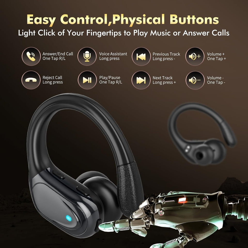 HAOYUYAN Sports Bluetooth Headphones, 80Hrs Playtime Wireless Earbuds with LED Power Display, IPX7 Waterproof Earphones for Workout/Running, Noise Canceling Headset Ear Buds(Black)