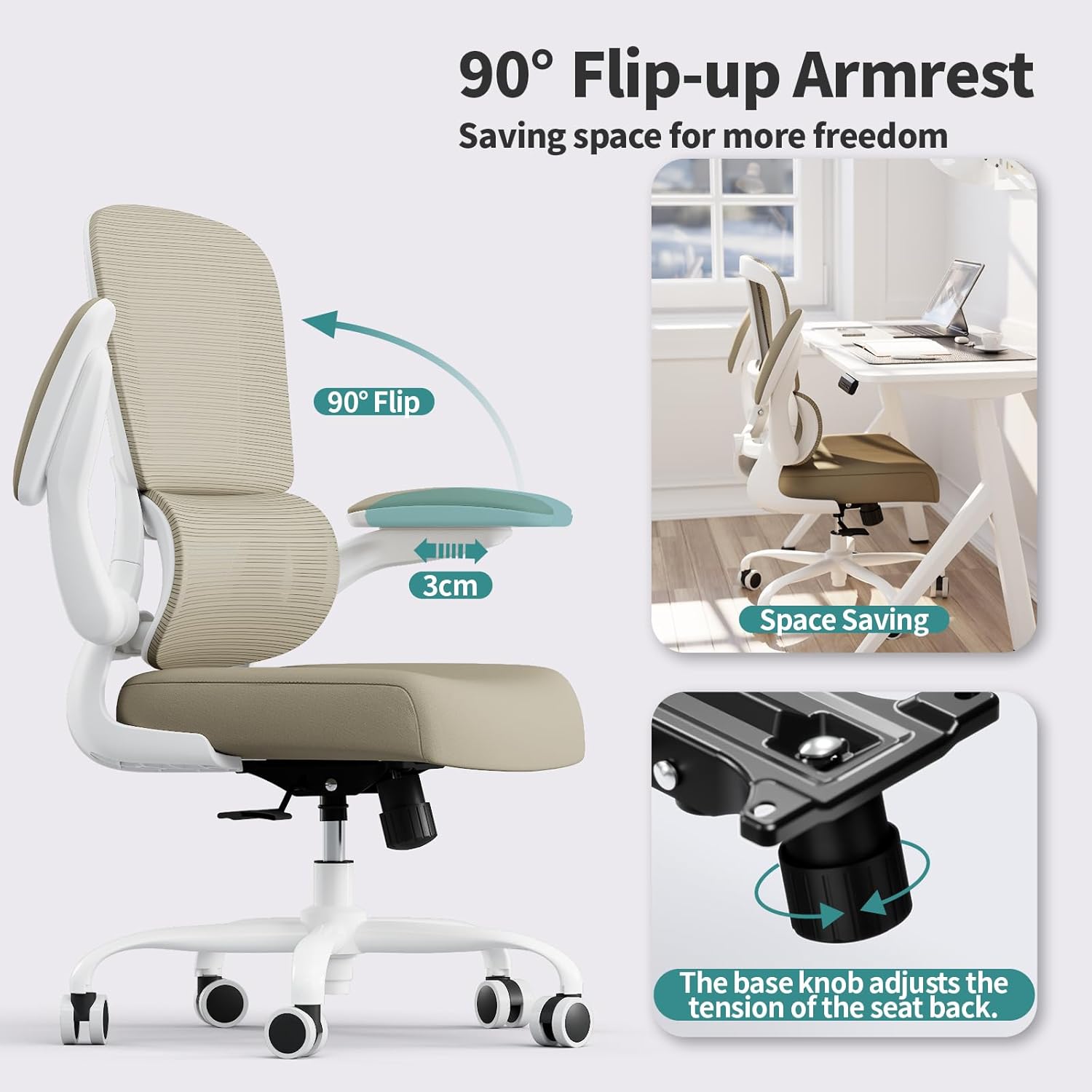 TRALT Office Chair - Ergonomic Desk Chair with Adjustable Lumbar Support, Mesh Computer Chair, Executive Chairs for Home Office Comfortable Lumbar Support,Khaki