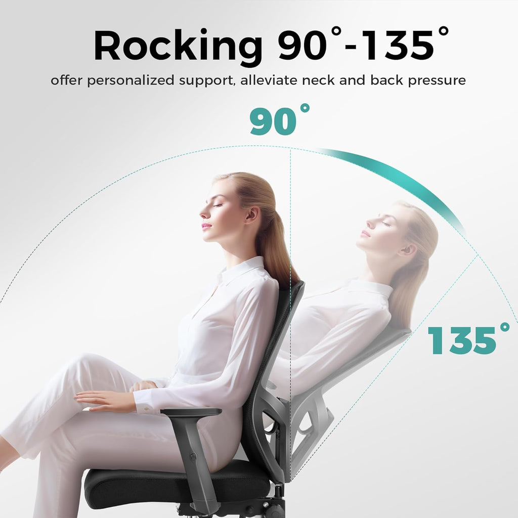 ALPHA HOME Office Chair Ergonomic, Mid Back Mesh Computer Chair with Lumbar Support Executive Stool with Adjustable Armrest & Seat Cushion, BIFMA & SGS Certified