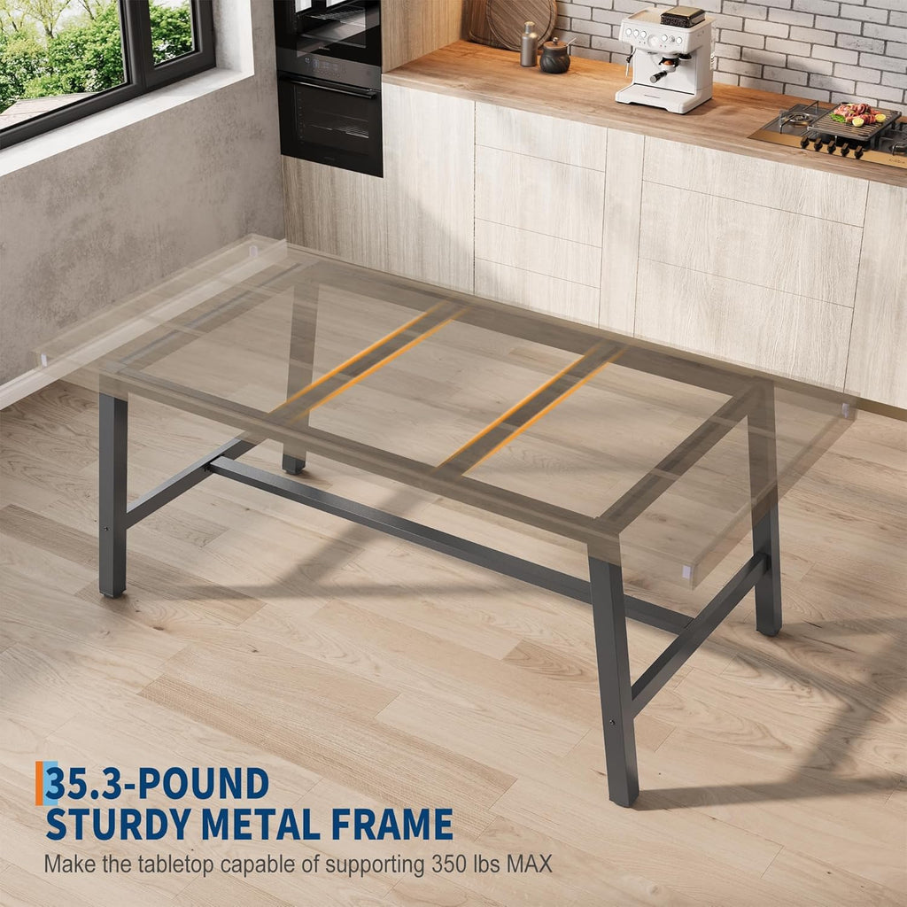 GarveeHome Industrial Dining Table for 4-6 People, 63" Long Large Kitchen Table with Sturdy Metal Frame, Rectangular Counter for Dinner, Kitchen, Dining Room (Grey, 63" Non-extendable)