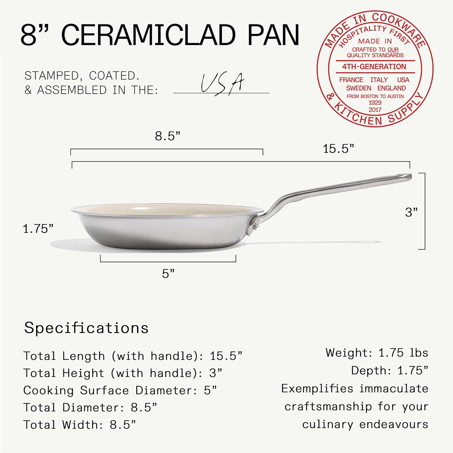 Made In Cookware - 3-Piece (Includes 8", 10", 12") Ceramic Non Stick Frying Pan Set (Discontinued CeramiClad 1.0) - 5-Ply Stainless Clad with Stay-Cool Handle - Professional Cookware