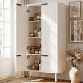 Foxemart White Fluted 51" Tall Wooden Kitchen Pantry Storage Cabinet Food Organize with Adjustable Shelves, Modern Accent Cabinet Sideboard Buffet for Dining Room, Entryway, Bathroom, Home Office