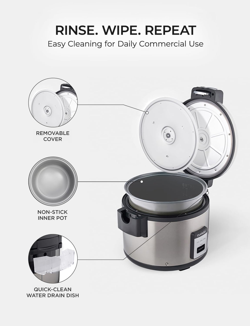 CUCKOO Commercial Rice Cooker & Warmer, Extra Large Rice Cooker 30-Cup Uncooked / 60-Cup Cooked, Professional Industrial Grain Cooker with Large Capacity, Easy One-Touch Operation, Silver (CR-3032)