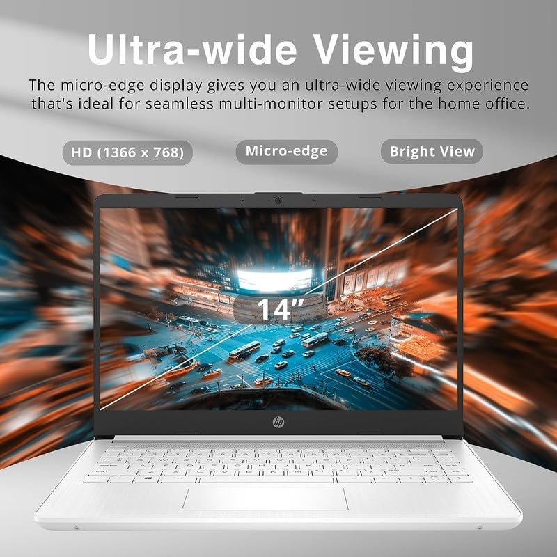 HP 2024 Premium 14" Micro-Edge Portable Laptop Student Business, Intel Quad-Core N4120, 8GB RAM, 192GB (64GB eMMC+ 128GB Card), Webcam, WiFi, Windows 11S + 1 Year Office 365, MarxsolAccessory White
