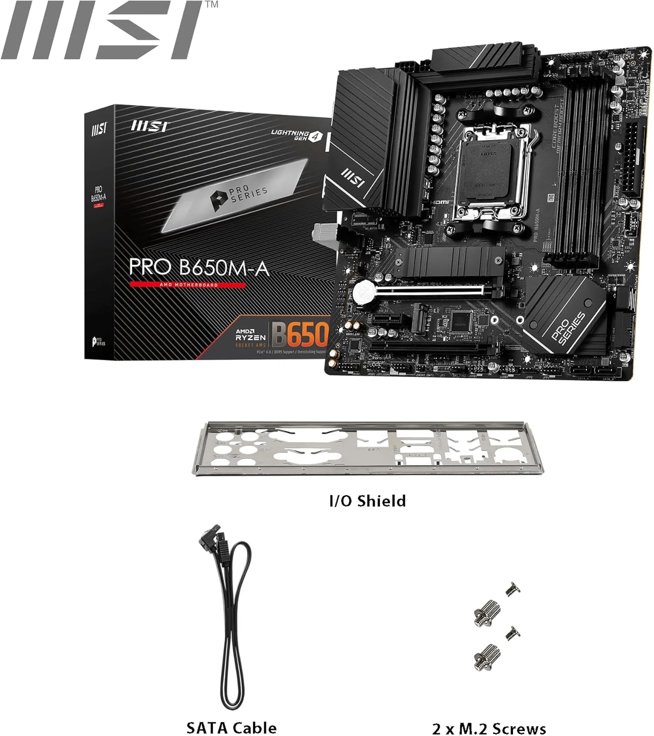 MSI PRO B650M-A WiFi V1 Motherboard, Micro-ATX - Supports AMD Ryzen 9000/8000 / 7000 Series Processors, AM5 - DDR5 Memory Boost 6000+MHz/OC, 2 x PCIe 4.0 x16, 2 x M.2 Gen4, 2.5G LAN