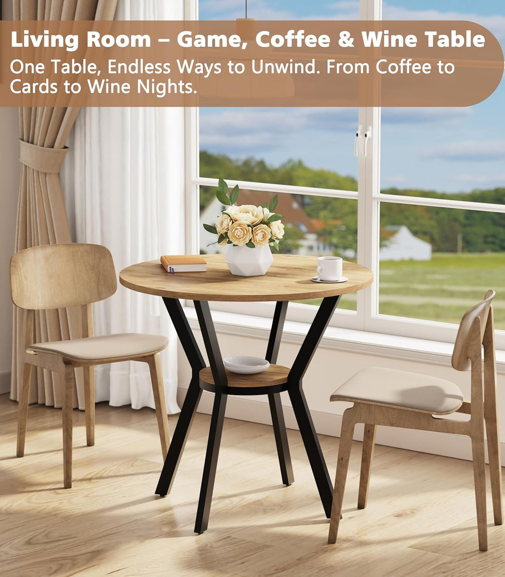 Round Kitchen Tables for 2-4, 31.5" Small Dining Tables with Storage, Rustic Wood Circle Dinner Table with Metal Leg, Farmhouse Dinner Table for Small Space, Dining Room, Kitchen, Office, Apartment