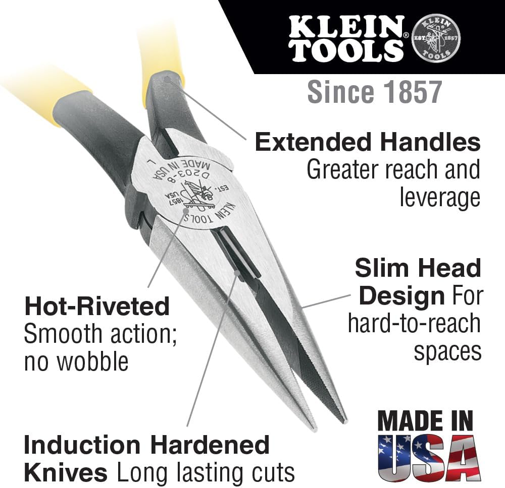 Klein Tools 80087 Dipped Plier Kit, Made in USA, Diagonal-Cutting, Needle-Nose, Side-Cutting High Leverage Linesman Pliers, Cutter and Crimper, 5-Piece