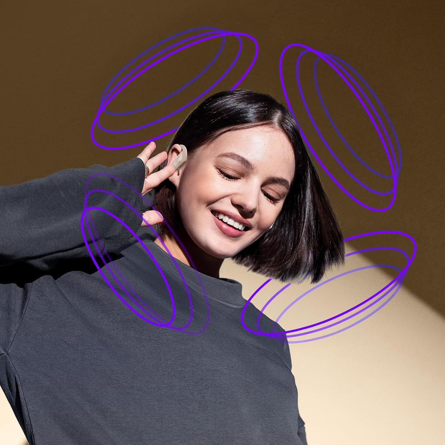 occiam Active Noise Cancelling Wireless Earbuds Bluetooth Headphones Ear Buds 96Hrs Playback Clear Call Waterproof Earphones with Ear Hook Microphones for Sport Running Off-White