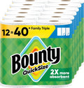 Bounty Quick-Size Paper Towels, White, 12 Family Triple = 40 Regular Rolls