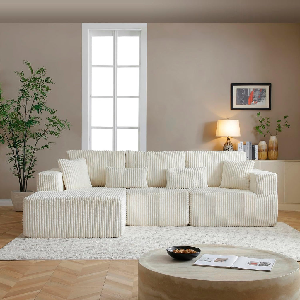 110” Modular Sectional Sofa, Cloud Sectional Couch with Deep Seat, Upholstered Boneless Couches for Living Room, Modern Modular L-Shape Sofa Couch with Chaise (Beige, 110" Left Facing Chaise)